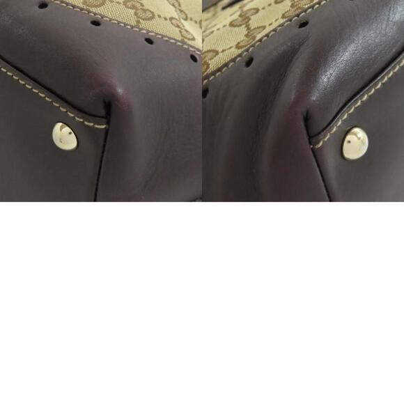 GUCCI Brown Canvas Leather Tote Bag 22x40x13cm Rank AB - Picture 10 of 11